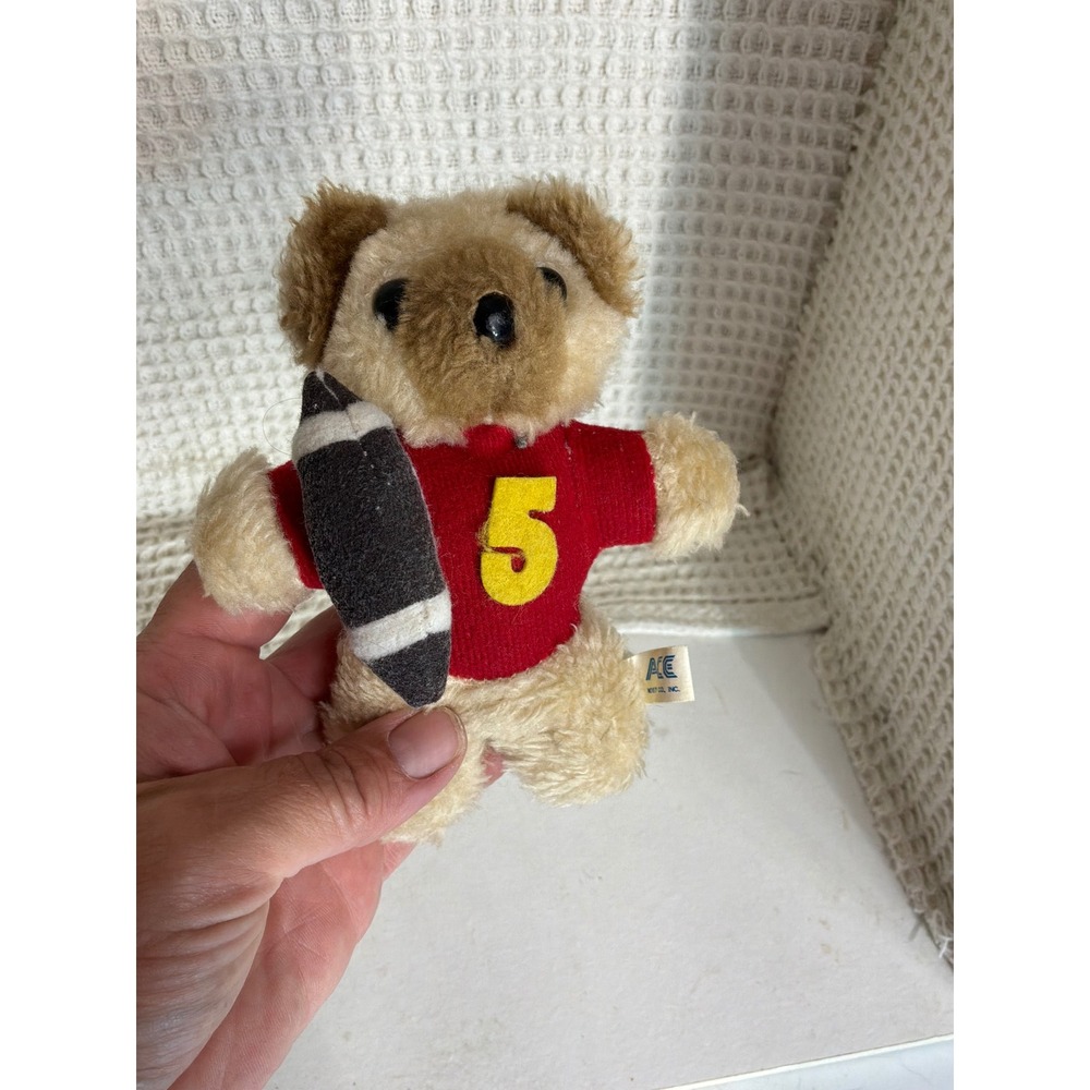 Vintage Ace Novelty Football Teddy Bear Plush Small Tan Red 5